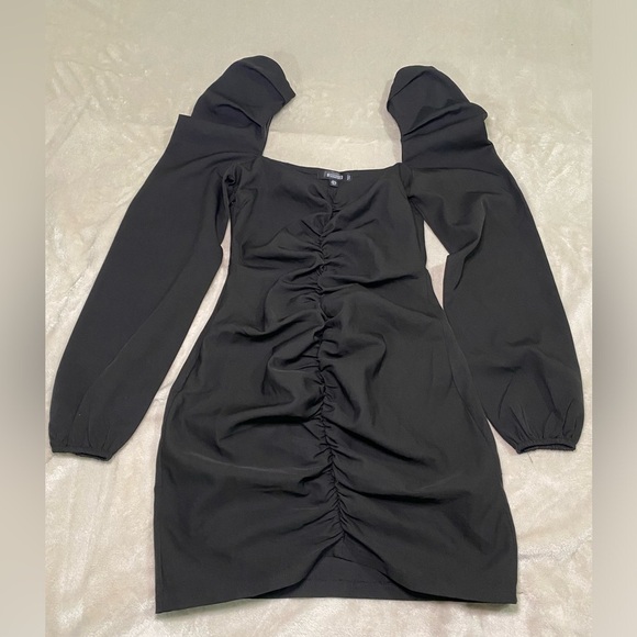 Misguided Black party datenight casual long puff sleeve witchy midi dress in s-4 - Picture 3 of 10